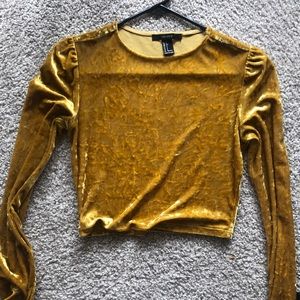 Gold crushed velvet long sleeve crop top